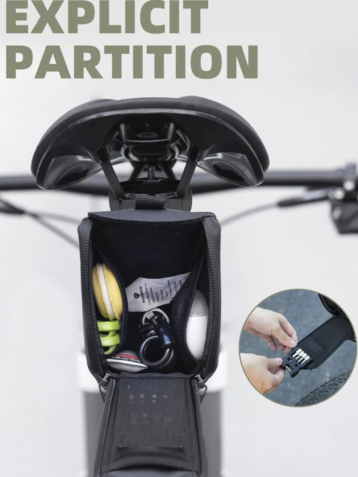 ROCKBROS Bike Saddle Bag, Bike Seat Bag With Bucket Quick Release 0.8-1.3L