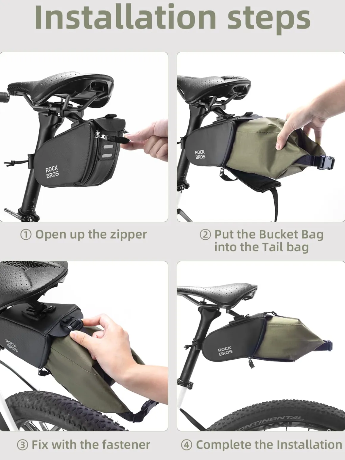 ROCKBROS Bike Saddle Bag, Bike Seat Bag With Bucket Quick Release 0.8-1.3L