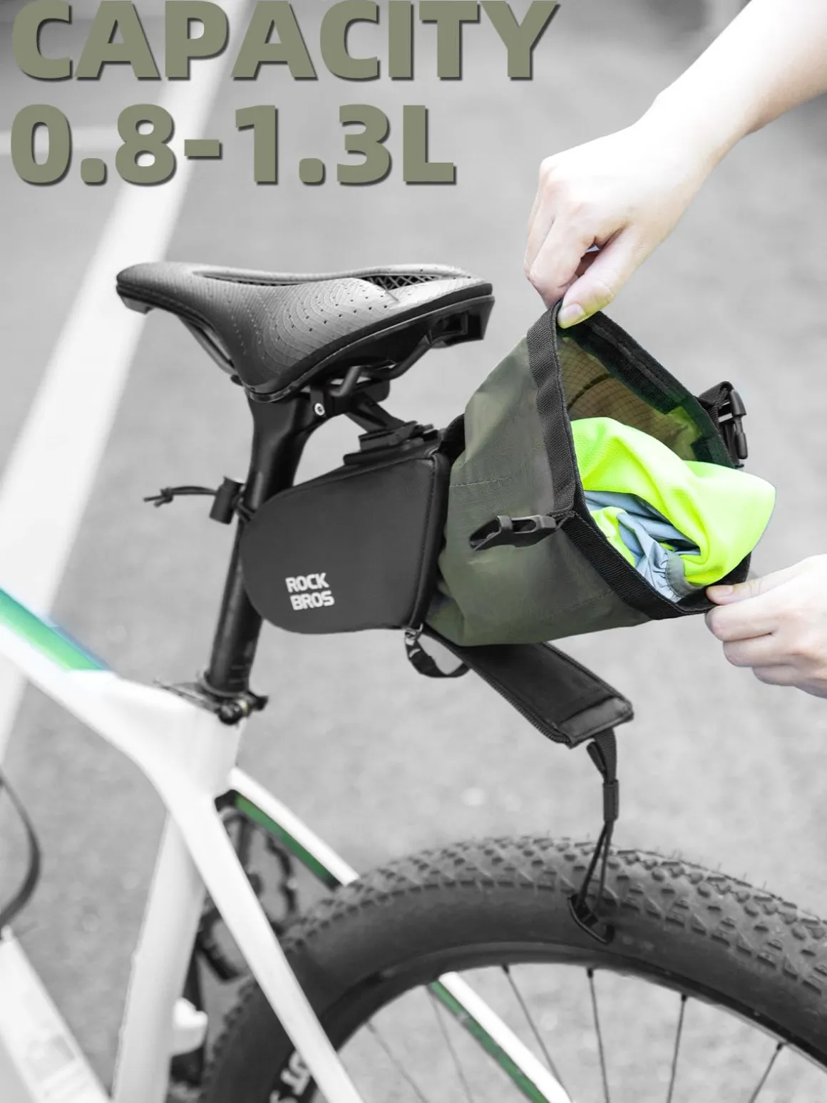 ROCKBROS Bike Saddle Bag, Bike Seat Bag With Bucket Quick Release 0.8-1.3L