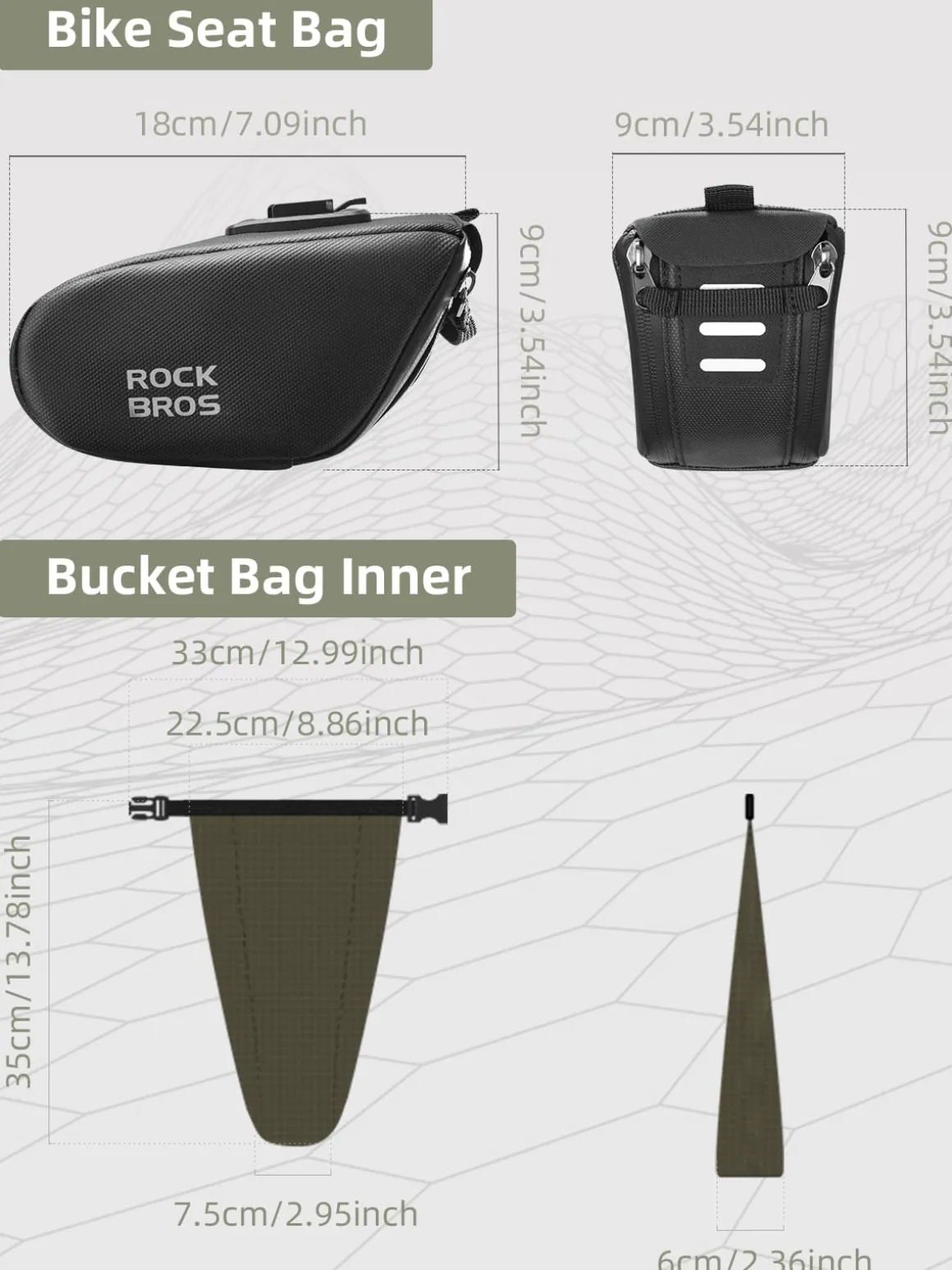 ROCKBROS Bike Saddle Bag, Bike Seat Bag With Bucket Quick Release 0.8-1.3L