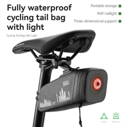 ROCKBROS Bike Saddle Bag Waterproof with Brake Sensor Tail Light