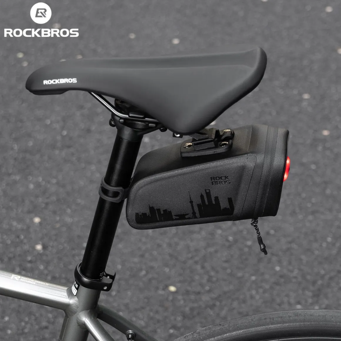 ROCKBROS Bike Saddle Bag Waterproof with Brake Sensor Tail Light