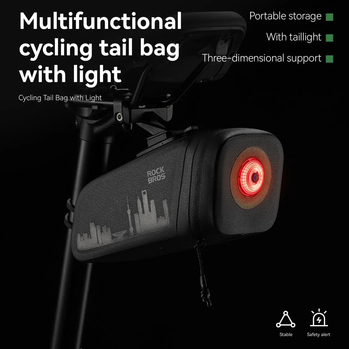 ROCKBROS Bike Saddle Bag Waterproof with Brake Sensor Tail Light