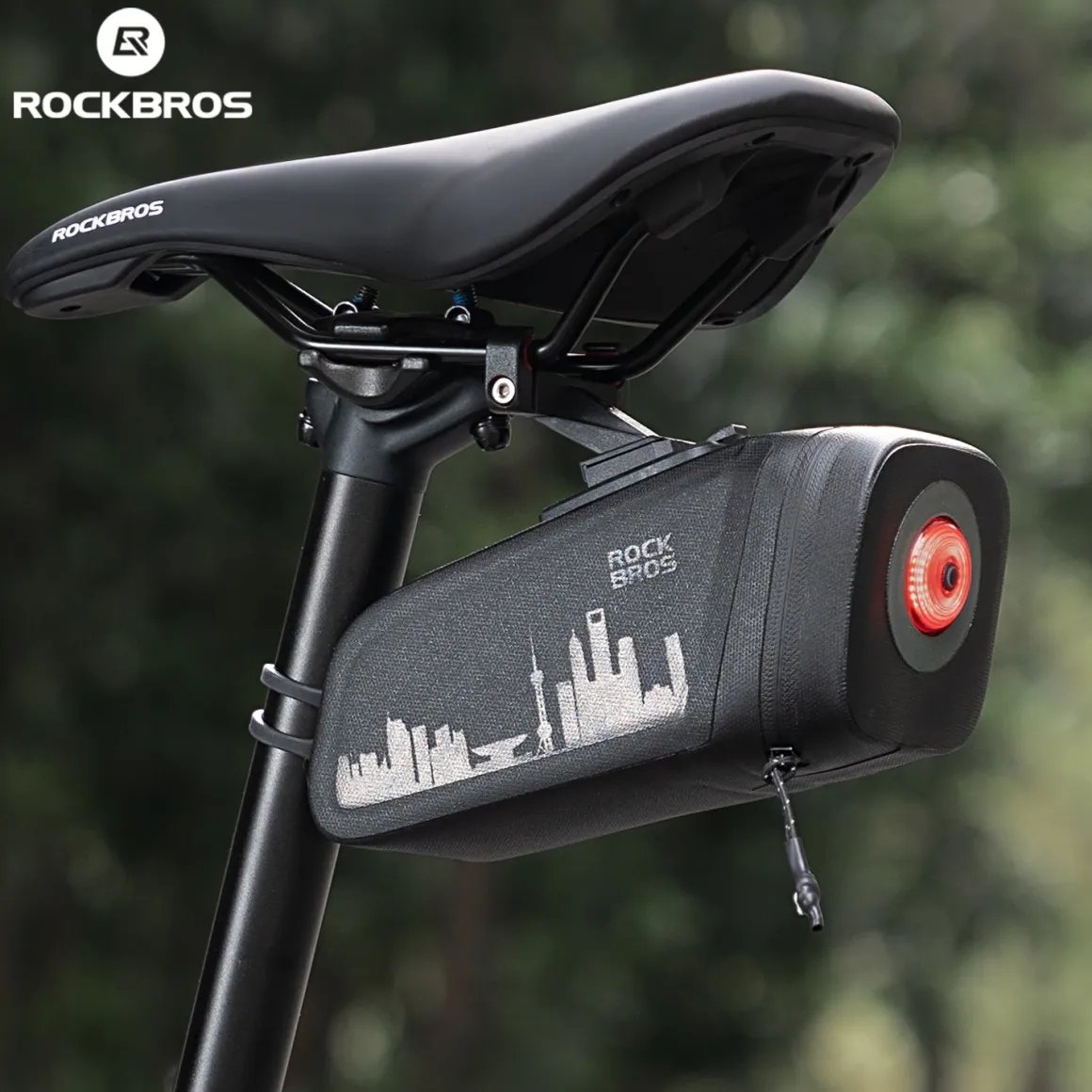 ROCKBROS Bike Saddle Bag Waterproof with Brake Sensor Tail Light