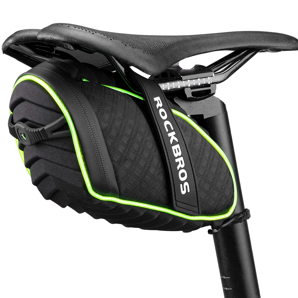 ROCKBROS Bike Seat Bag with LED Light, Waterproof, 3D Shell, and Rain Cover