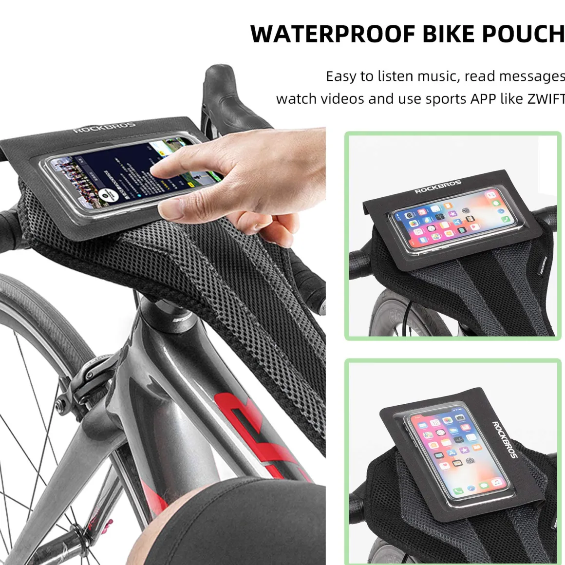 ROCKBROS Bike Sweat Guard Bicycle Trainer Sweat Net with Phone Pouch below 6.2’’