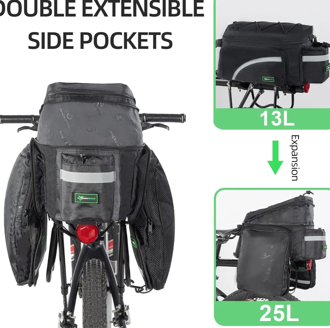 ROCKBROS Bike Trunk Bag 13L-25L Bike Rear Rack Bag