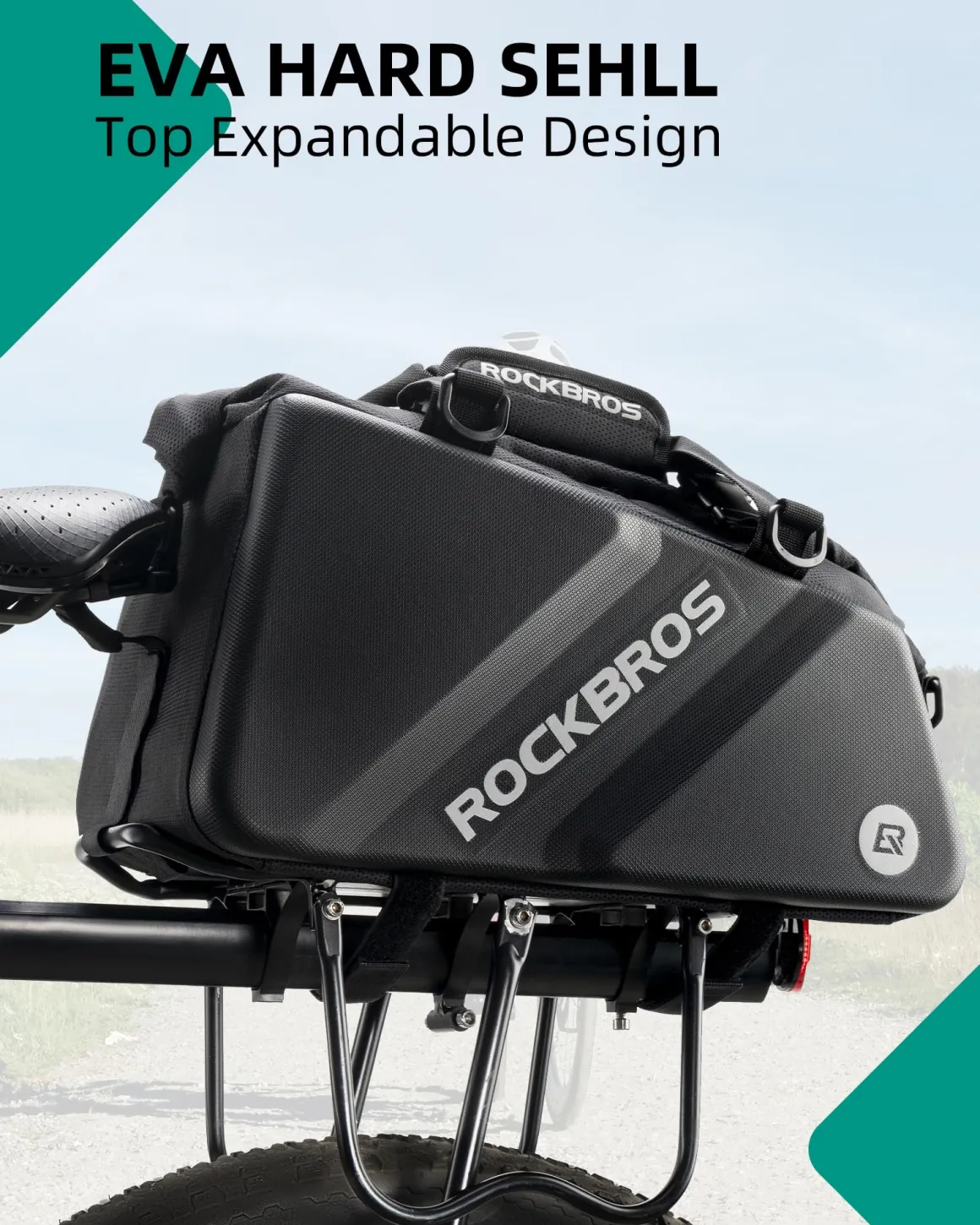 ROCKBROS Bike Trunk Bag Top Expandable Rear Rack Bag, EVA Hard Shell