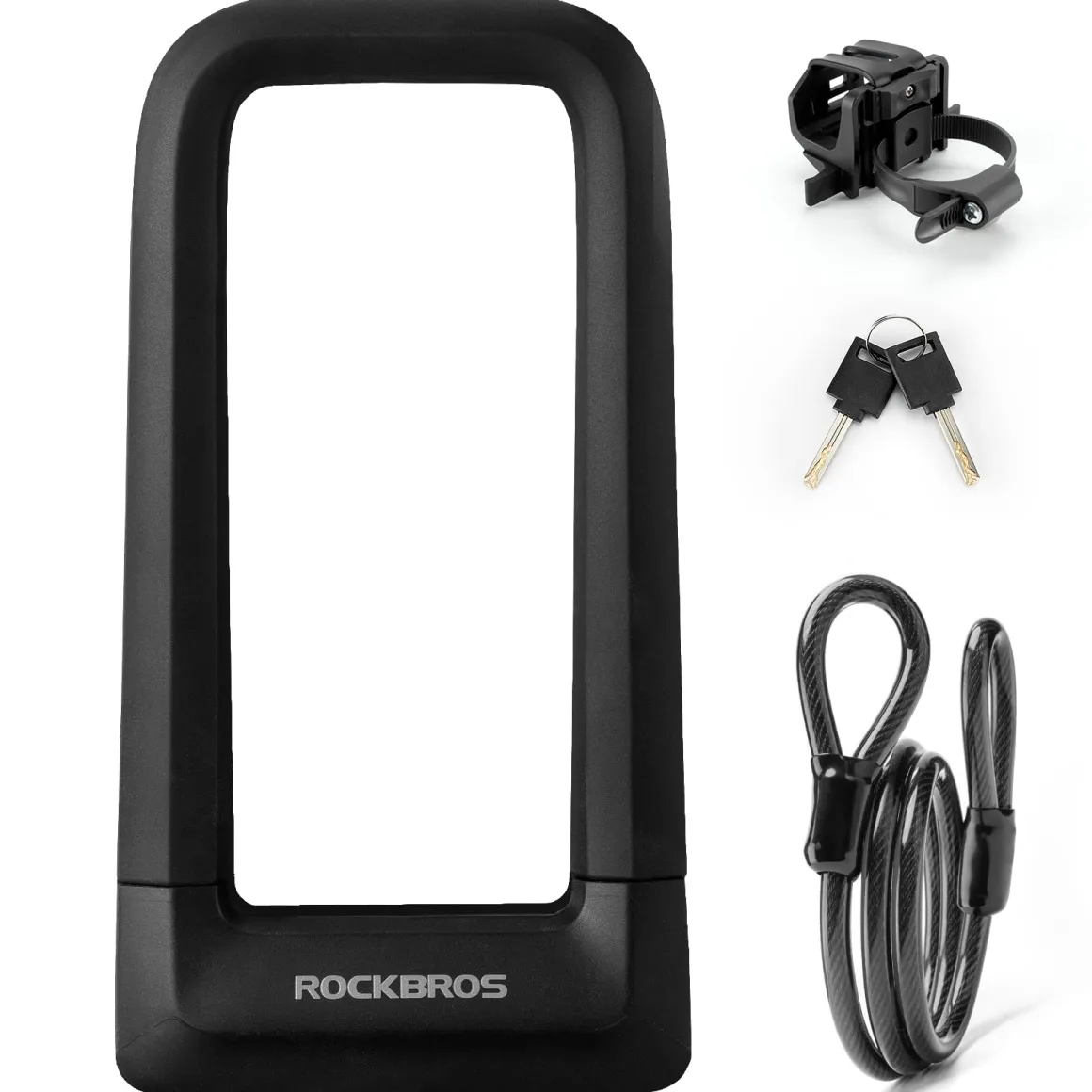 ROCKBROS Bike U Lock, Heavy Duty Anti Theft Bike U Lock with Cable Silicone Cover