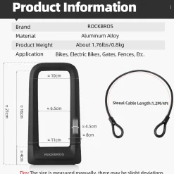ROCKBROS Bike U Lock, Heavy Duty Anti Theft Bike U Lock with Cable Silicone Cover