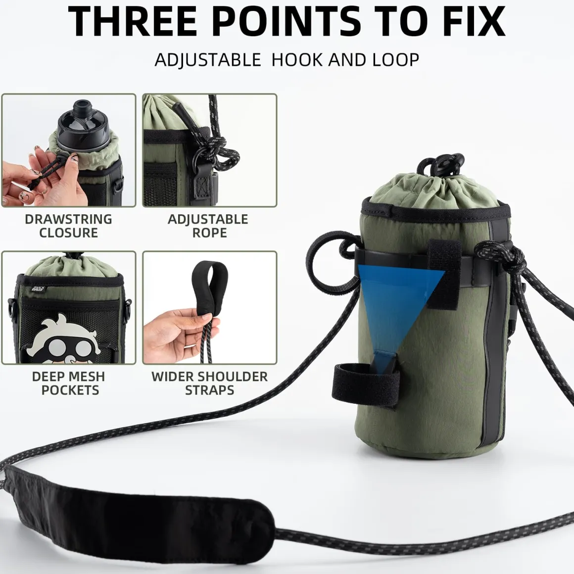 ROCKBROS Bike Water Bottle Holder with Mesh Pockets for Kids Adults