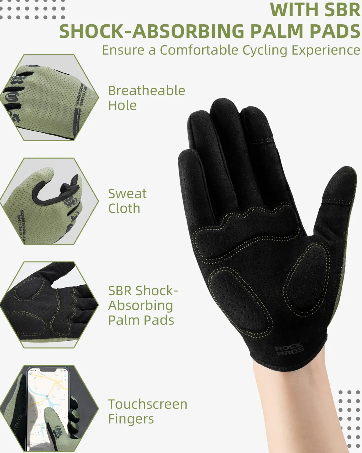 ROCKBROS Breathable Cycling Gloves for Men - Touchscreen MTB Gloves