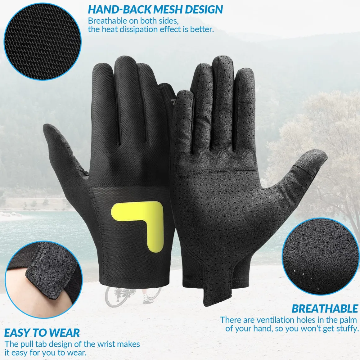 ROCKBROS Breathable Touchscreen Non-Slip Lightweight Cycling Gloves for MTB
