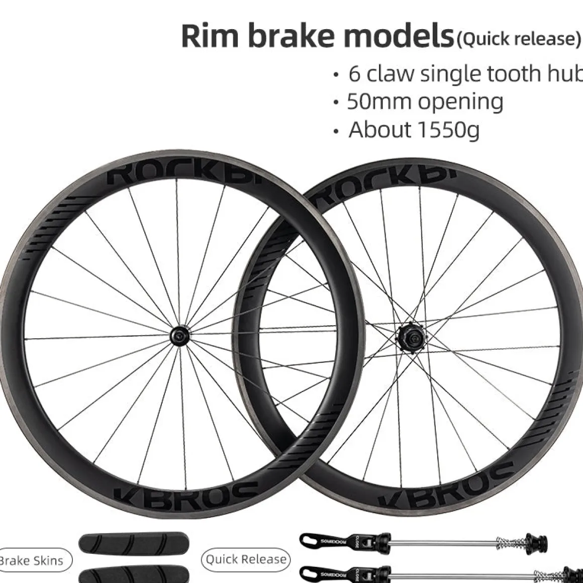ROCKBROS 700c Carbon Fiber Disc Rim 38/50/65 mm 1.6-1.7 kg Clincher Wheelset