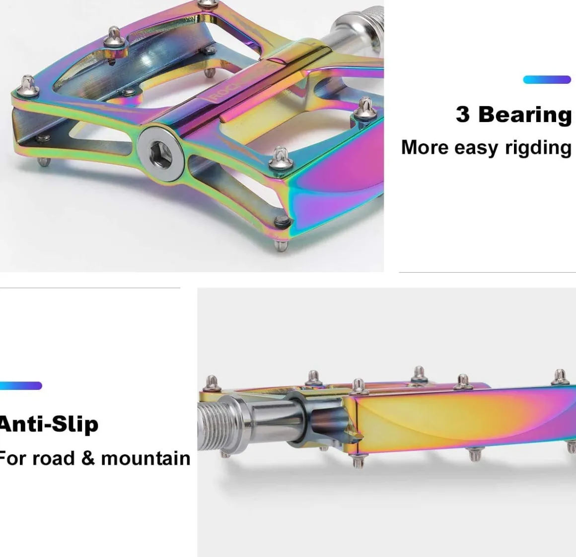 ROCKBROS Colorful MTB Bike Pedals Durable Aluminum Anti-Skid 3 Bearings 9/16" Platform