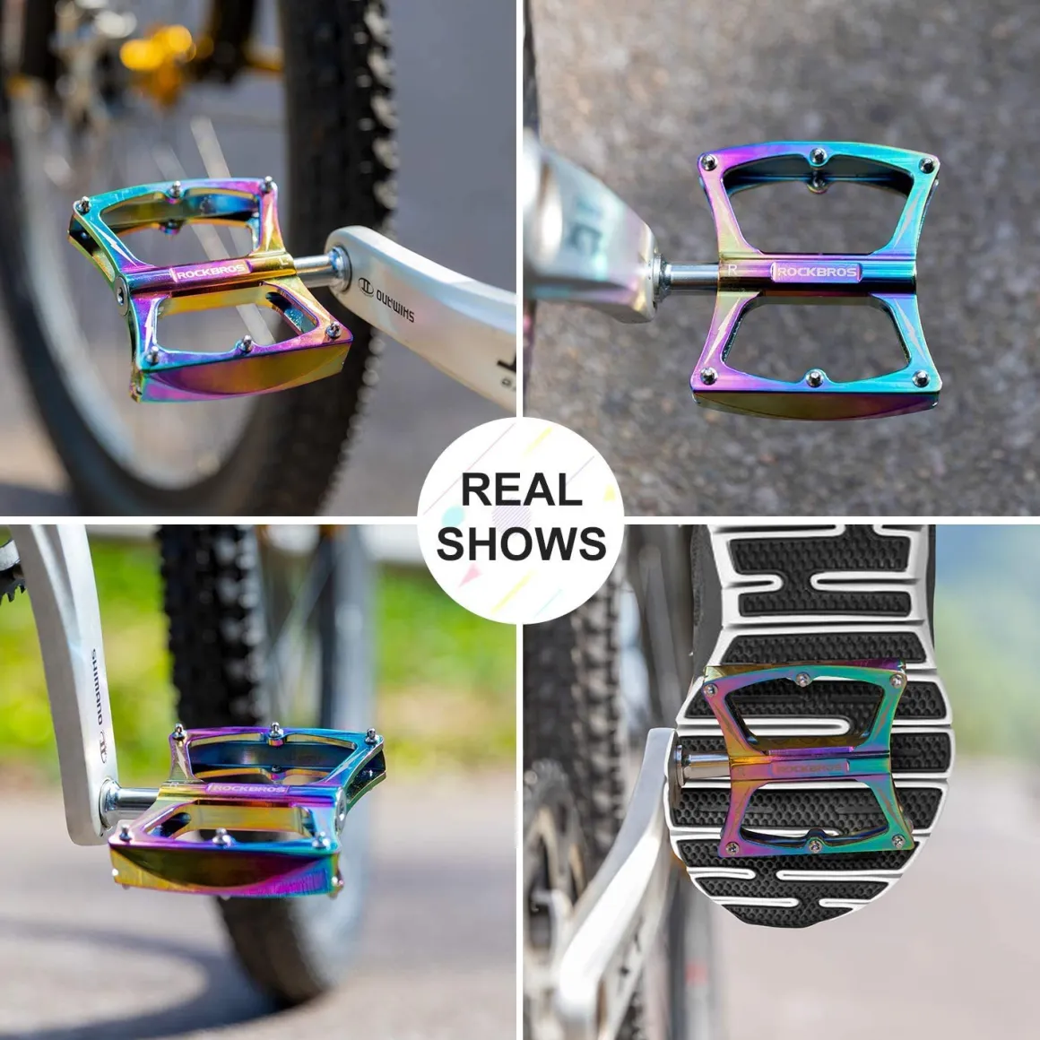ROCKBROS Colorful MTB Bike Pedals Durable Aluminum Anti-Skid 3 Bearings 9/16" Platform