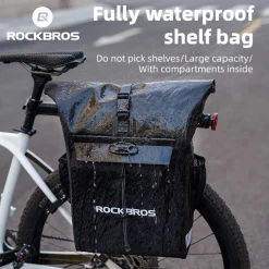 ROCKBROS Convertible Waterproof Bike Rack Bag 18L Adjustable Capacity Backpack Straps