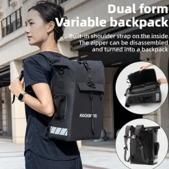 ROCKBROS Convertible Waterproof Bike Rack Bag 18L Adjustable Capacity Backpack Straps
