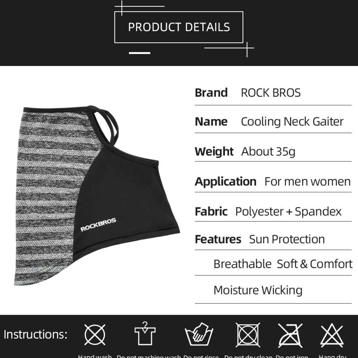 ROCKBROS Cooling Neck Gaiter with Ear Loops Bandana Face Scarf Mask for Men Women