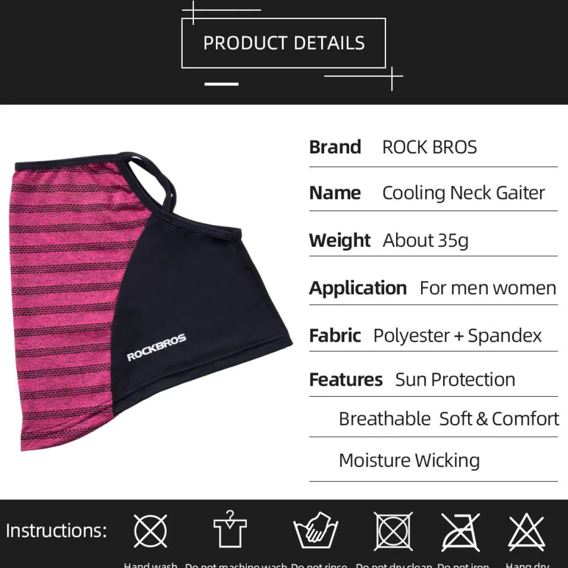 ROCKBROS Cooling Neck Gaiter with Ear Loops Bandana Face Scarf Mask for Men Women