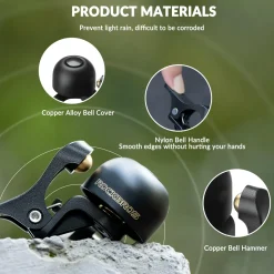 ROCKBROS Copper Alloy Bike Bell Clear Loud 100dB Sound, Sturdy Bell for Handlebars