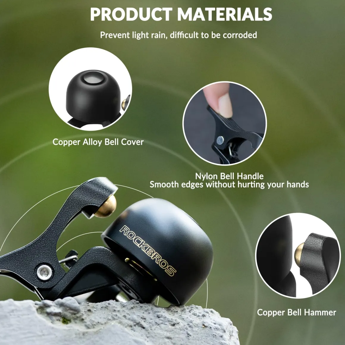 ROCKBROS Copper Alloy Bike Bell Clear Loud 100dB Sound, Sturdy Bell for Handlebars