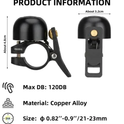 ROCKBROS Copper Alloy Bike Bell, Loud Classic Ring, Fits 21-23mm Handlebars for Adults
