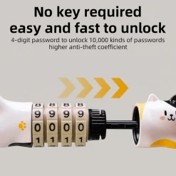 ROCKBROS Cute Cat Password Bike Lock 51.2in