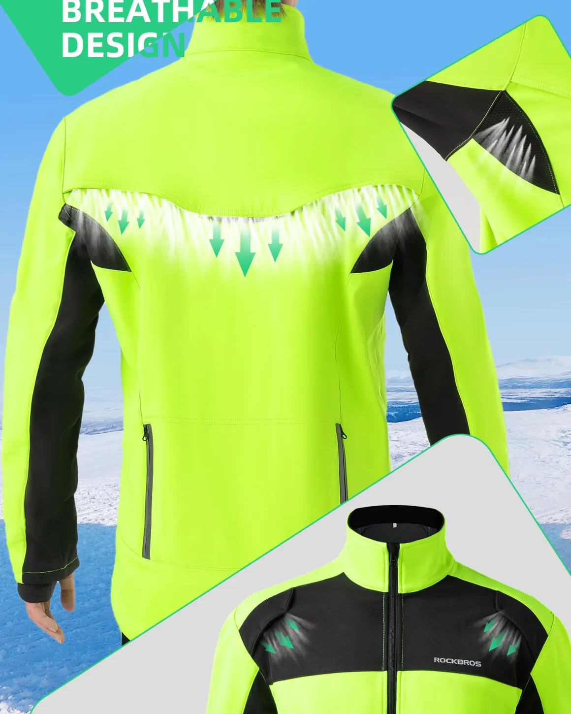 ROCKBROS Cycling Bike Winter Thermal Windproof Jackets for Men Cold Weather Hiking