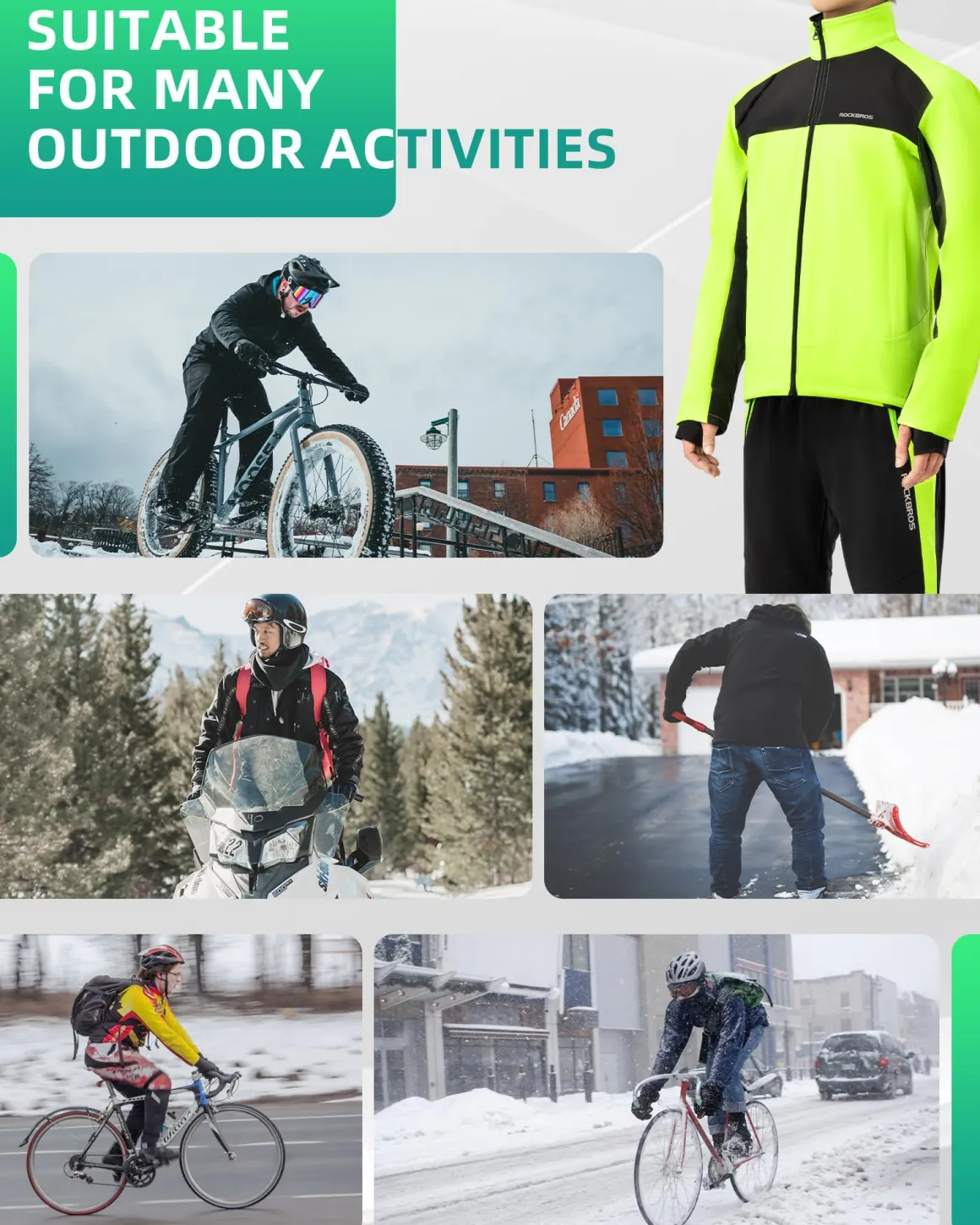 ROCKBROS Cycling Bike Winter Thermal Windproof Jackets for Men Cold Weather Hiking