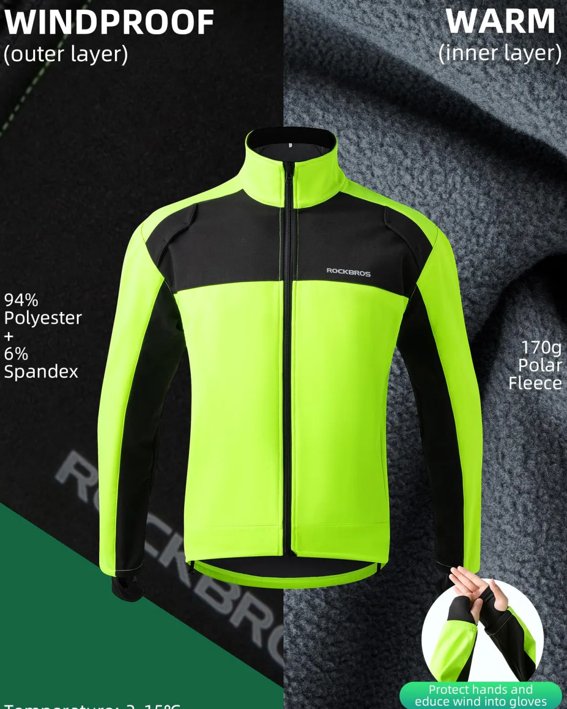 ROCKBROS Cycling Bike Winter Thermal Windproof Jackets for Men Cold Weather Hiking