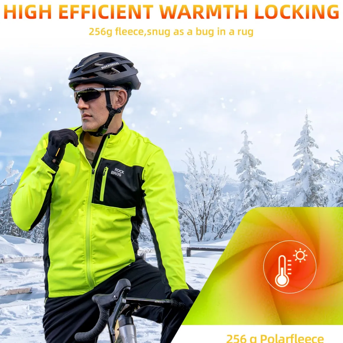 ROCKBROS Cycling Thermal Bike Jackets Winter Warm UP Breathable Windproof 3 Pockets