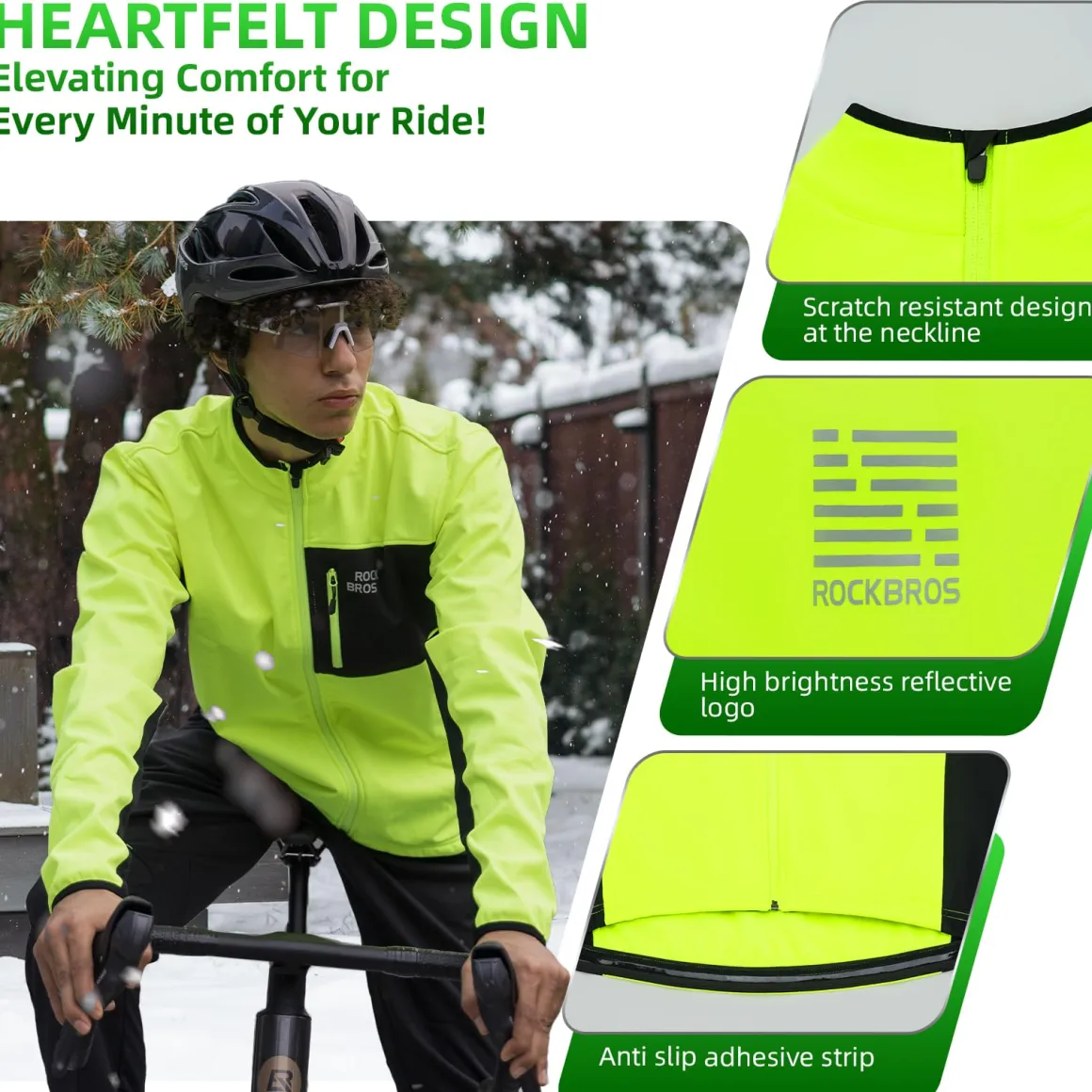 ROCKBROS Cycling Thermal Bike Jackets Winter Warm UP Breathable Windproof 3 Pockets