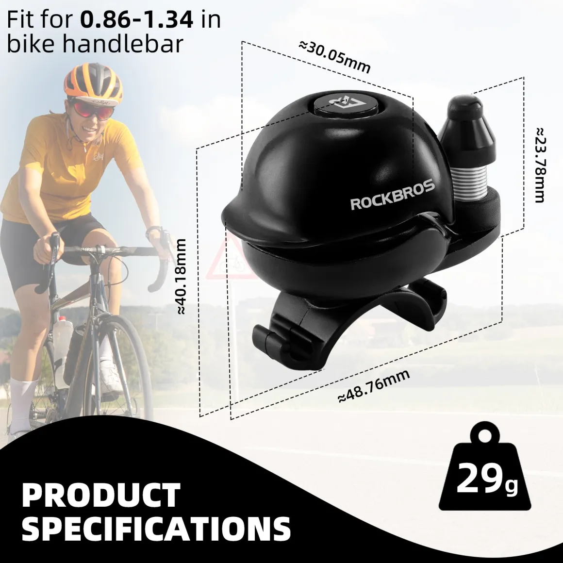 ROCKBROS 80DB Bike Bell Aluminum Alloy Helmet-Shaped Fits 22-34mm Handlebars
