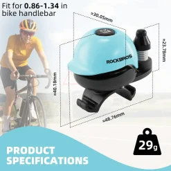 ROCKBROS 80DB Bike Bell Aluminum Alloy Helmet-Shaped Fits 22-34mm Handlebars