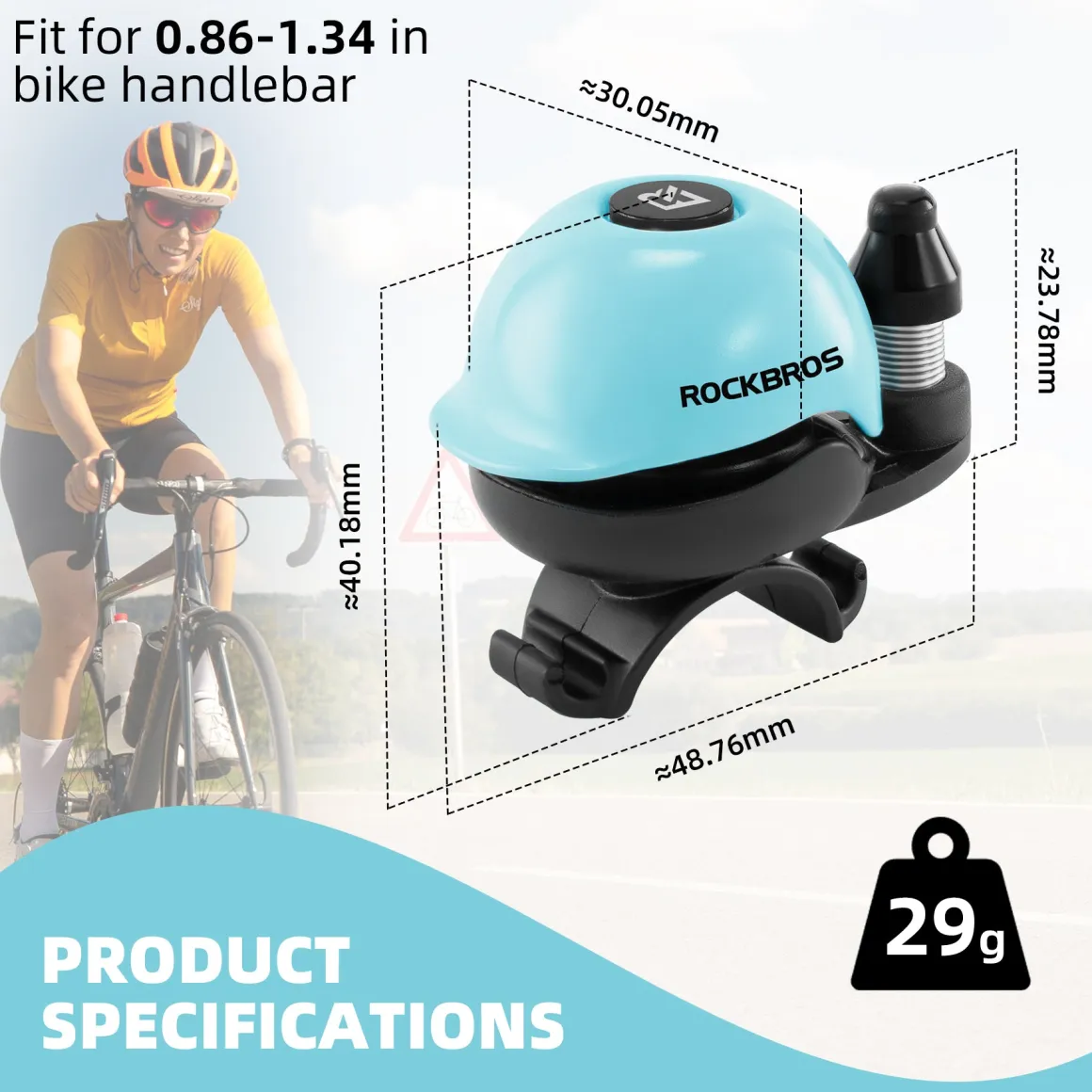 ROCKBROS 80DB Bike Bell Aluminum Alloy Helmet-Shaped Fits 22-34mm Handlebars