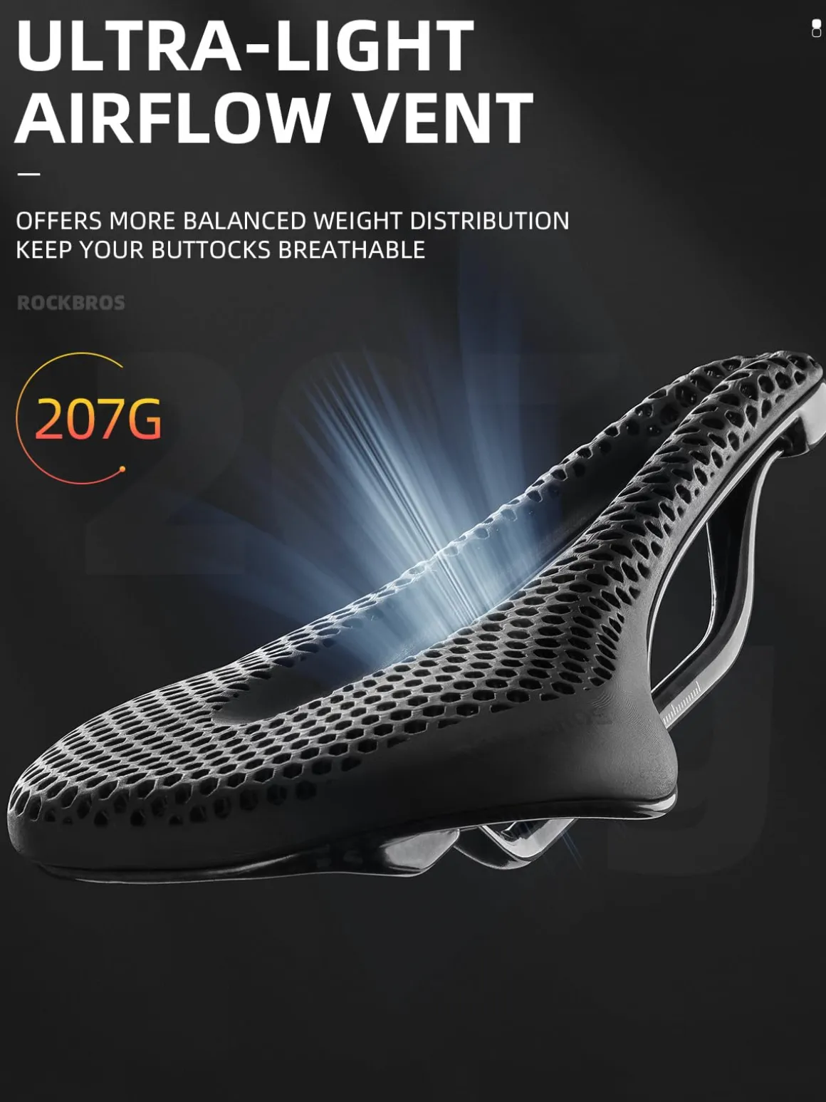 ROCKBROS 3D Printed Carbon Bike Saddle Ergonomic Ultralight Seat