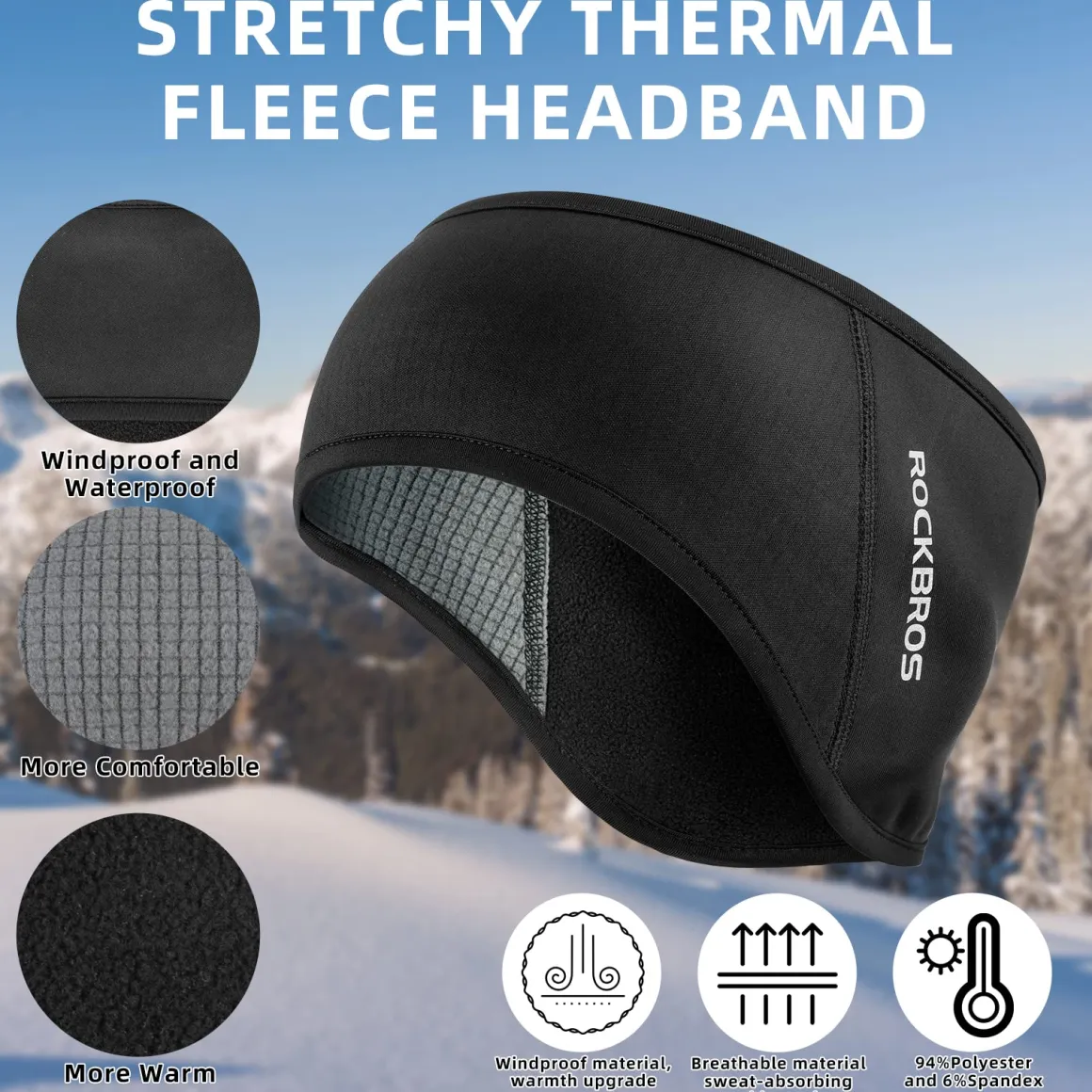 ROCKBROS Fleece Ear Warmers Headband for Men & Women, Warm Ear Cover