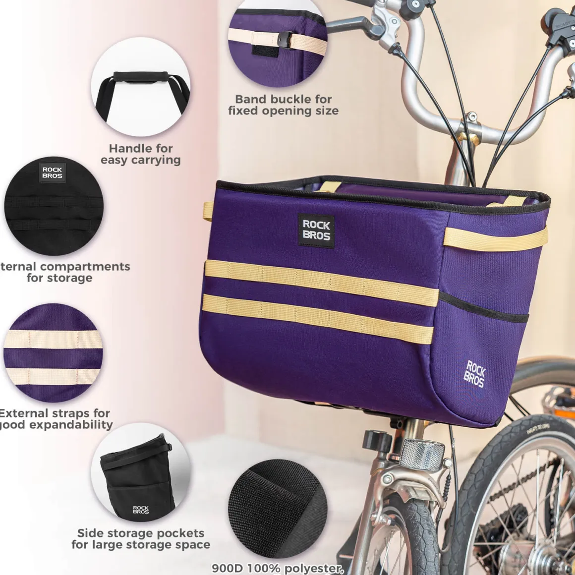 ROCKBROS Folding Bike Handlebar Bag Basket Bag - W016