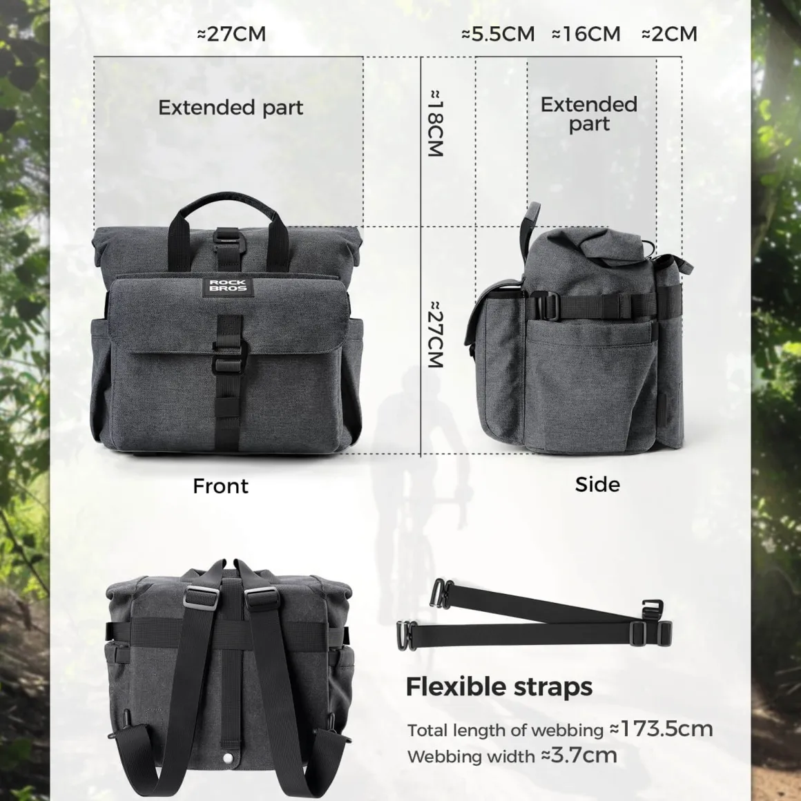 ROCKBROS Folding Bike Handlebar Bag Backpack - H46