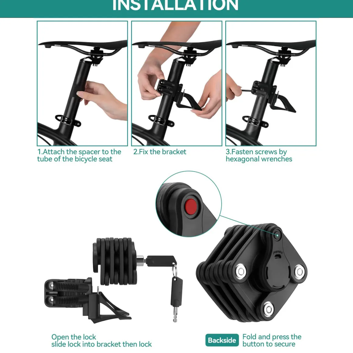 ROCKBROS Folding Bike Lock Anti-theft Alloy Lock with Mounting Bracket
