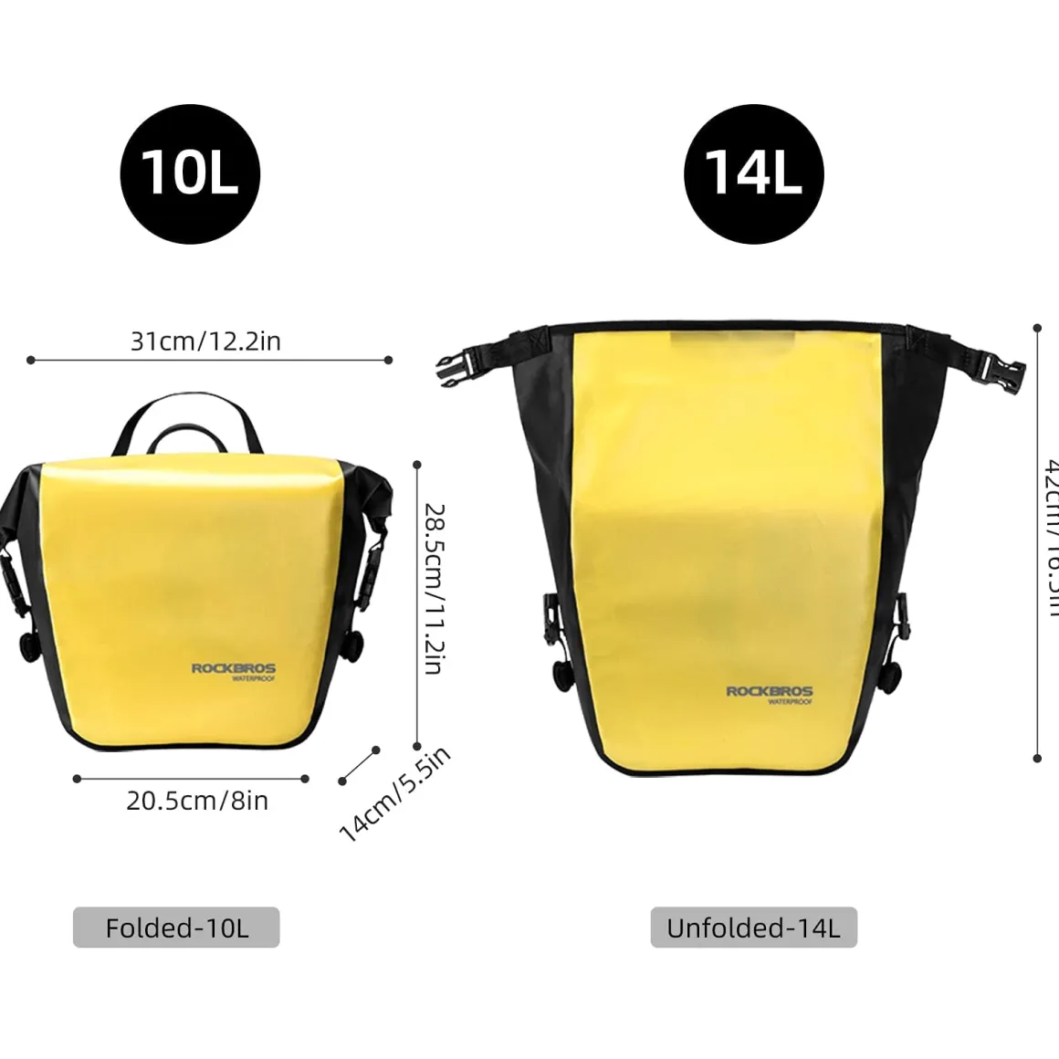 ROCKBROS Front Roller Panniers Bag Sturdy with Handle Shoulder Strap 1 Pair