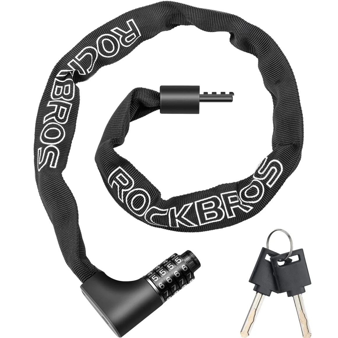 ROCKBROS 3.2FT Heavy Duty Bike Chain Lock Anti-Theft Security Lock Resettable Combination 2 Keys