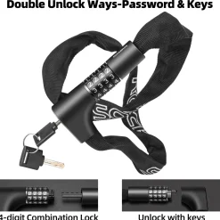 ROCKBROS 3.2FT Heavy Duty Bike Chain Lock Anti-Theft Security Lock Resettable Combination 2 Keys