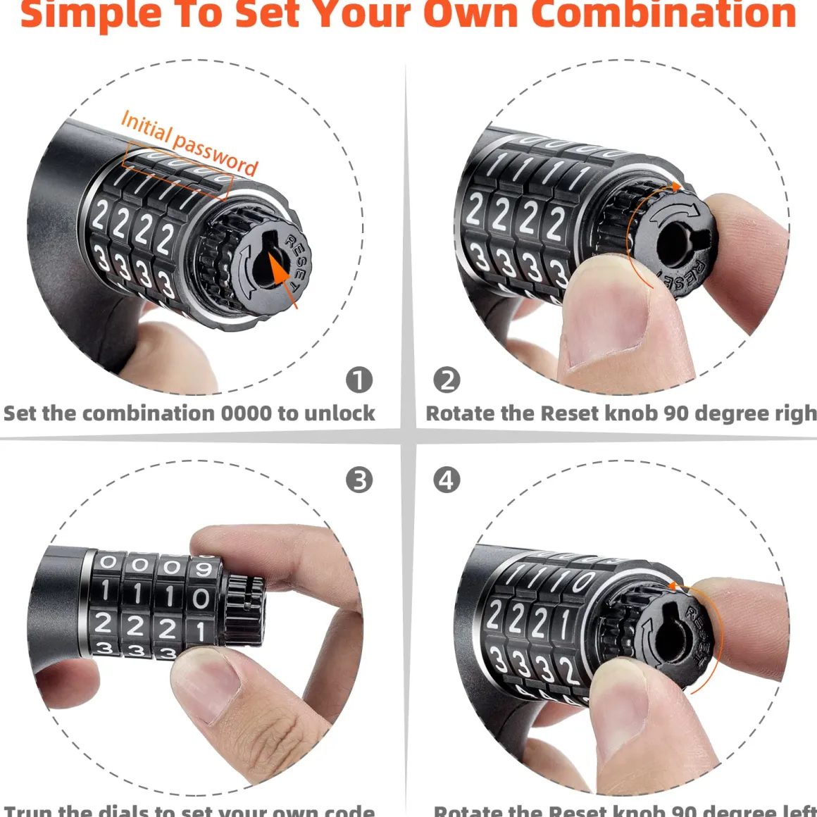 ROCKBROS 3.2FT Heavy Duty Bike Chain Lock Anti-Theft Security Lock Resettable Combination 2 Keys