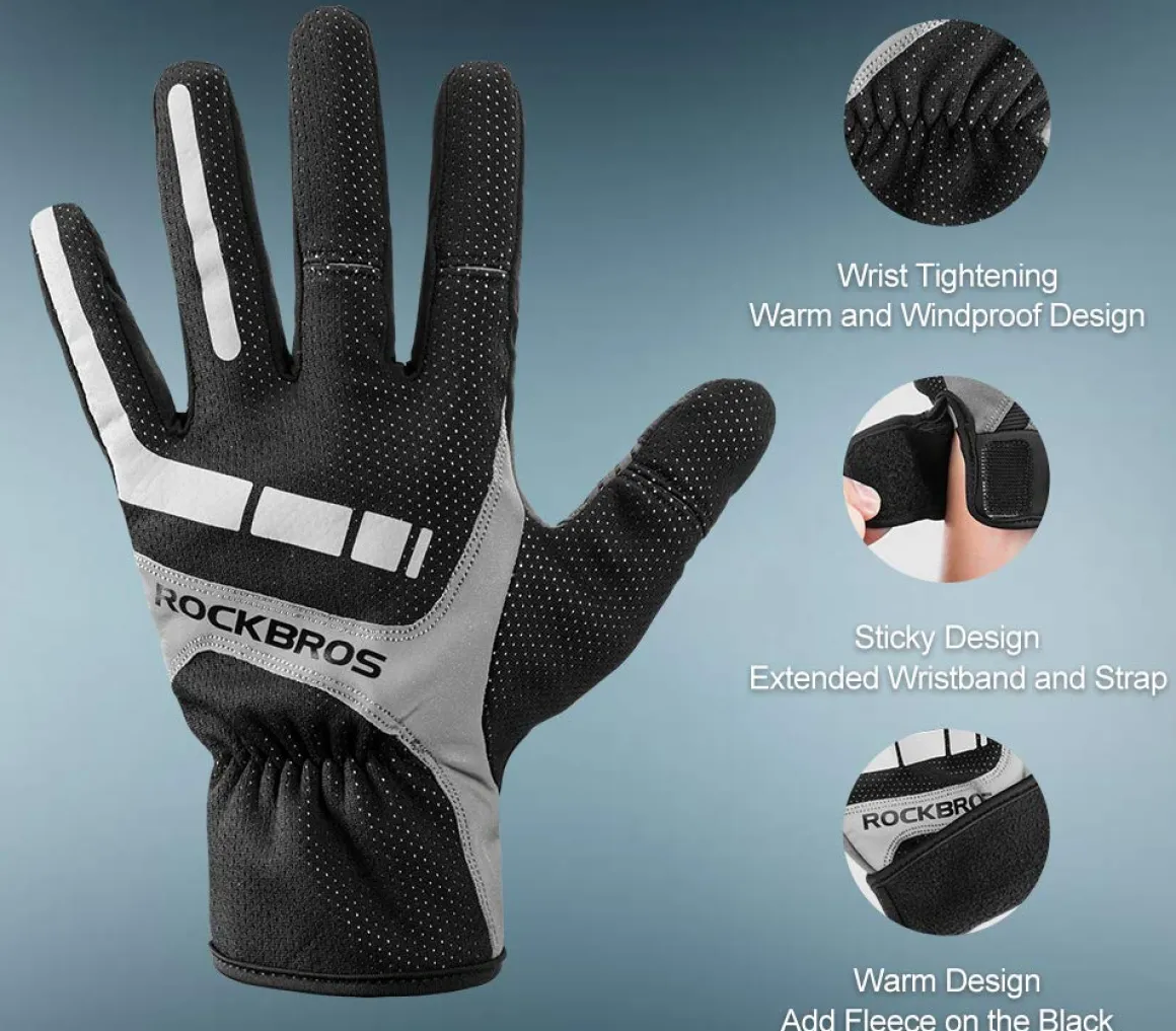 ROCKBROS Full Finger Cycling Gloves for Men, Motorcycle and Mountain Bike Gloves