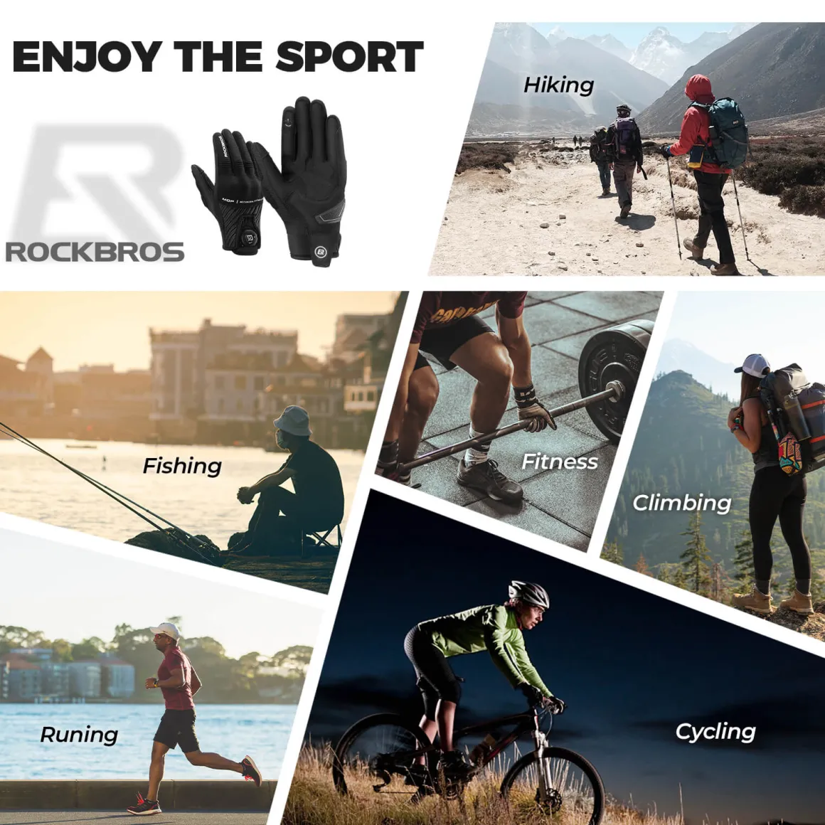 ROCKBROS Full Finger Cycling Gloves Touchscreen Breathable Flexible Padded
