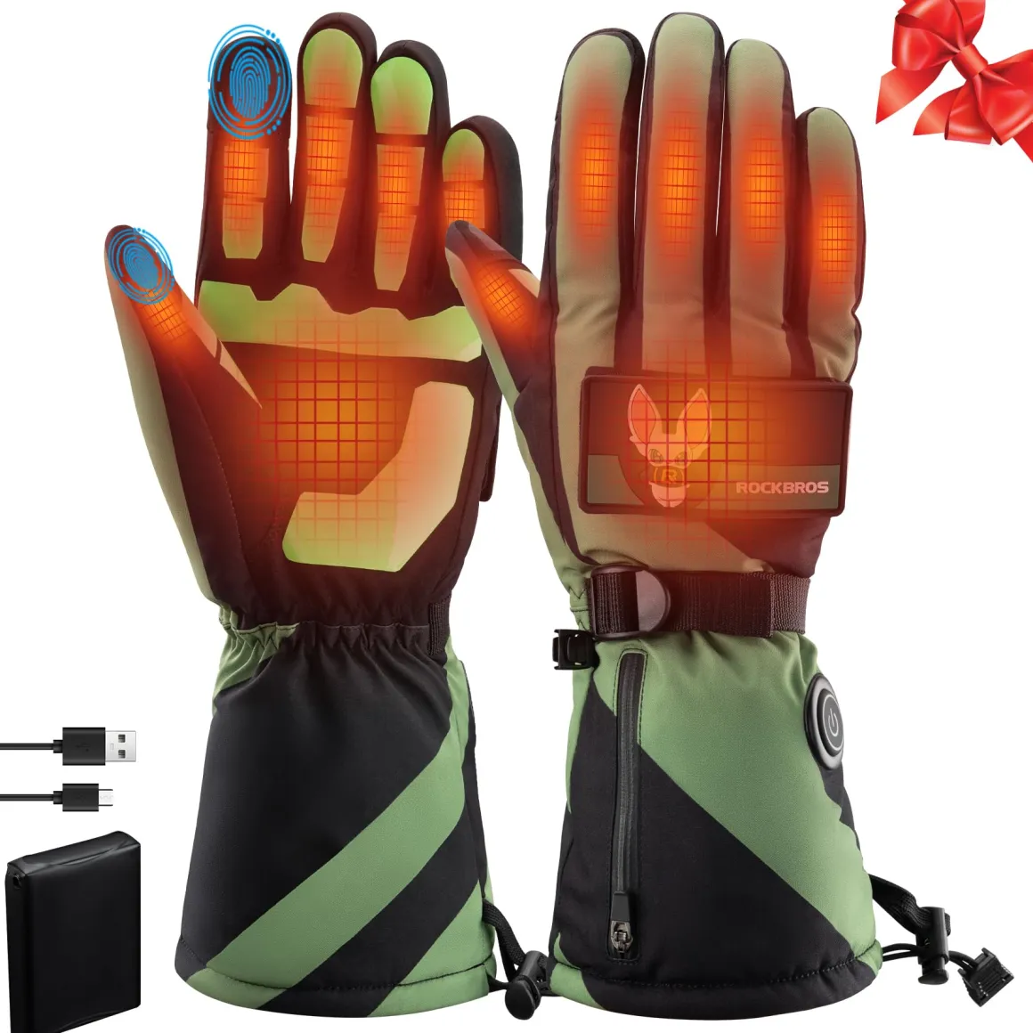 ROCKBROS Heated Gloves, Rechargeable Winter Touchscreen Hand Warmers for Men Women