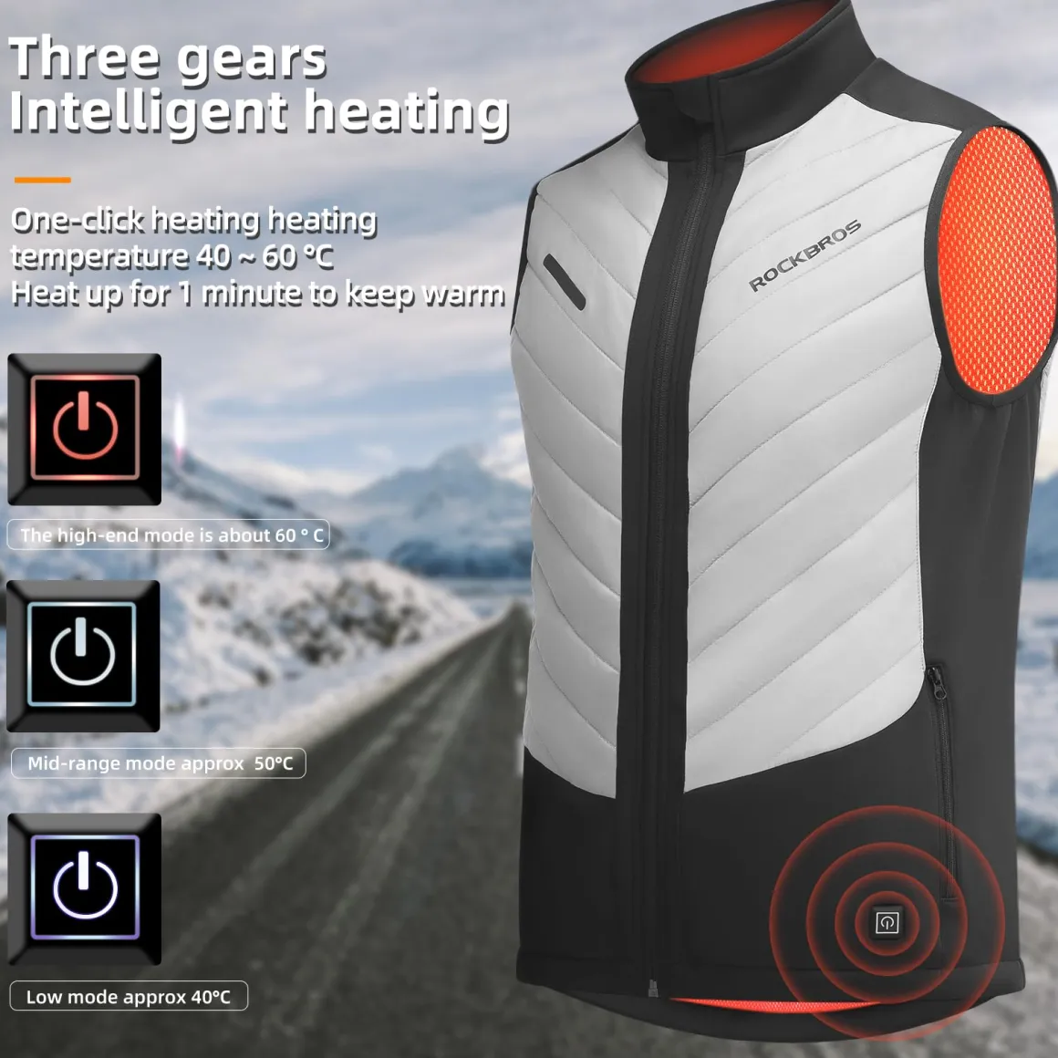 ROCKBROS Heated Vest – Fast Heating, 5 Zones, Unisex, Washable