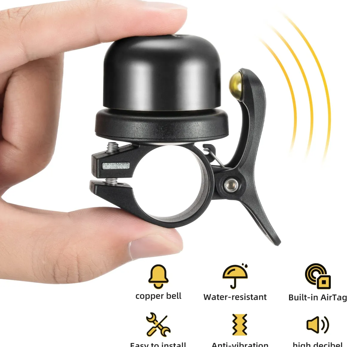 ROCKBROS Hidden AirTag Bike Bell, Anti-Theft GPS Tracker for 0.87"/22.2mm, 1"/25.4mm, 1.25"/31.8mm Handlebars